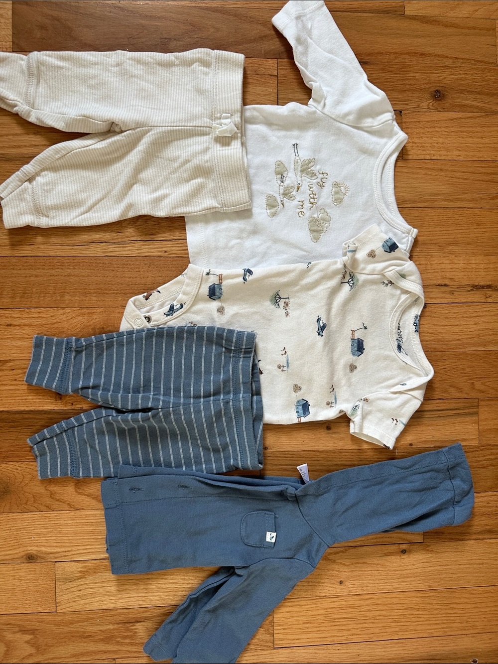 Bundle Carters Neutral & Blue Baby Layette Set - 4 Pieces